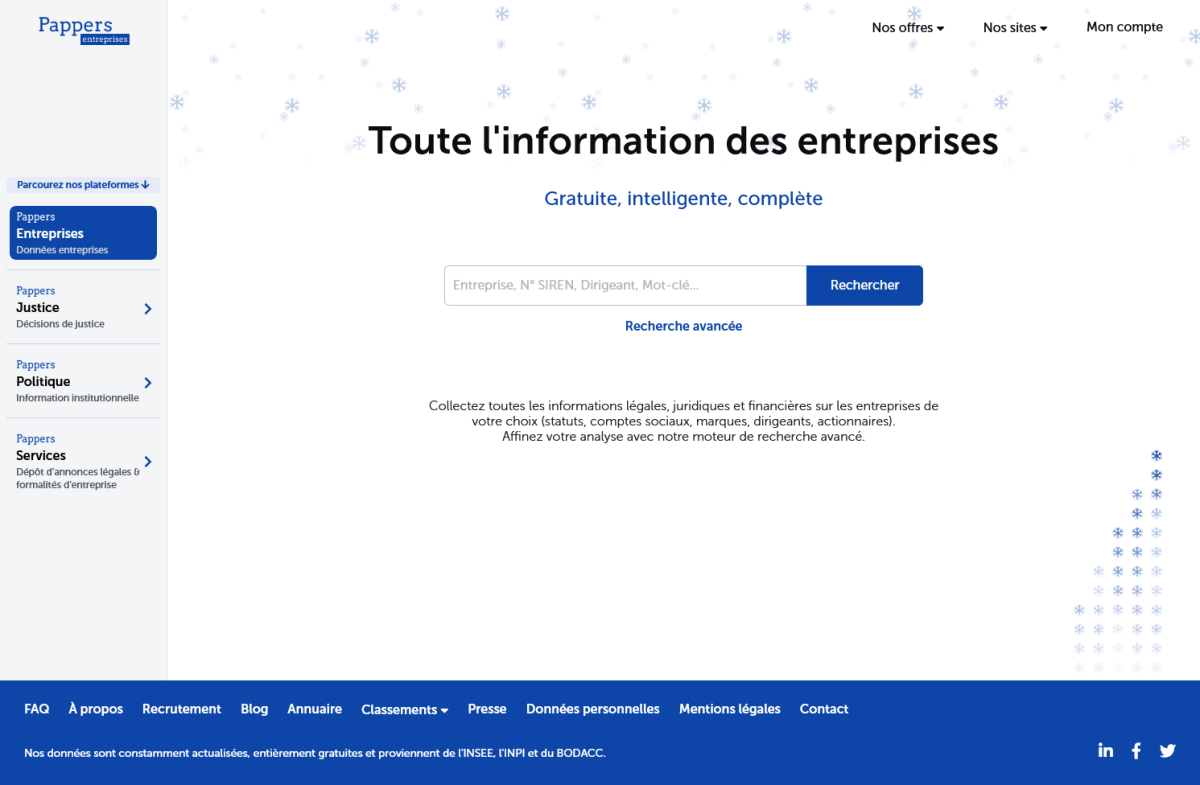 La page d'accueil de Pappers